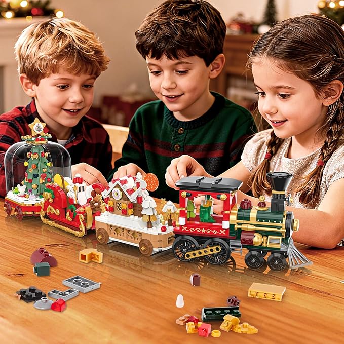 1041 PCS Christmas Train Building Blocks Set for Kids Train Set with Santa Claus,Tree,Gingerbread House Building Kit, for Boys Girls Adults,Christmas Party Favors Decorations