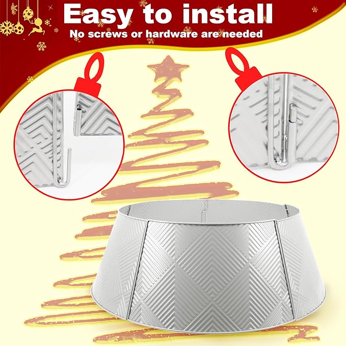 Metal Christmas Tree Collar 28 inch,Voumsil Christmas Tree Ring Collar Stand Cover Real Artificial Trees Indoor Outdoor Decoration