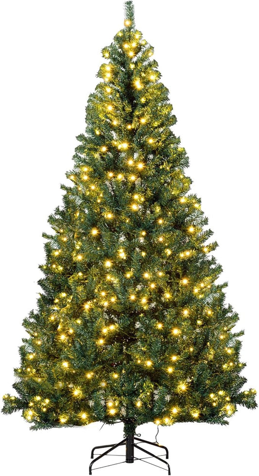 HOMCOM 7.5' Tall Prelit Christmas Tree Douglas Fir Artificial Christmas Tree with 500 Warm White LED Lights, Realistic Branches and 1346 Tips, Green