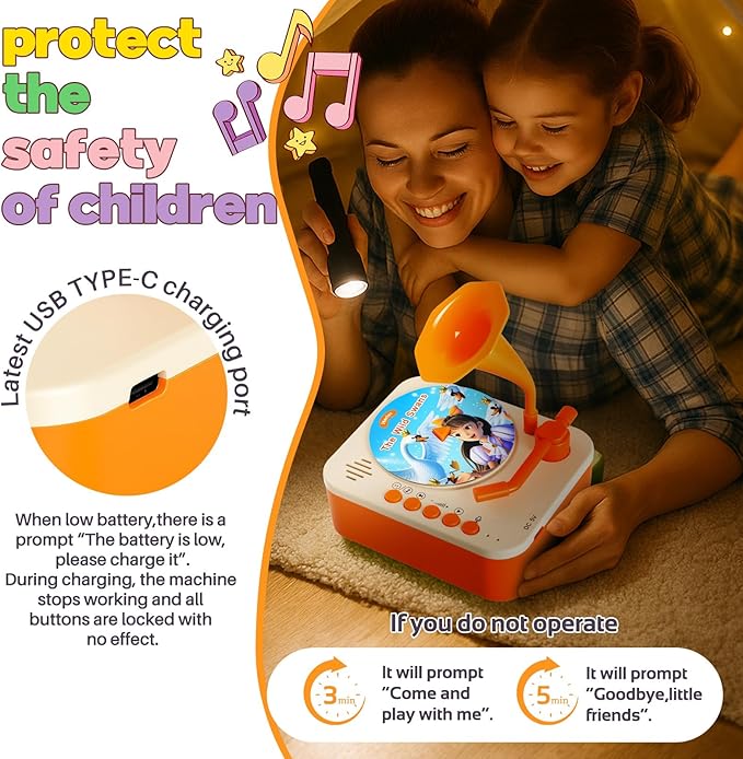 Kids Phonograph Toddler Record Player， with 96 Learning Cards, Early Education Machine Record Player Music Box Storyteller pop Speakers, Gift for Boys and Girls