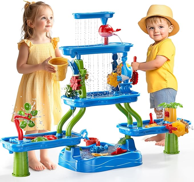 Kids Water Table for Toddlers Kids Ages 3-5 4-8, 5-Tier Water Table with Rich Activity Set, Summer Outdoor Beach Outside Backgard Sensory Toys for Kids Toddlers Boys Girls