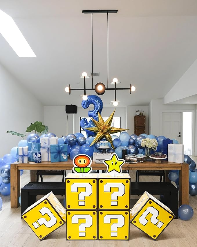 6PCS Big Party Boxes, Question Boxes and 6 Set Centerpieces for Kids Boys Girls Birthday Party Decorations, Game Party, Christmas Halloween Classroom Supplies Favor. (11.8 x 11.8 Inch)