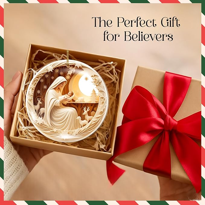 2025 Christmas Ornament – Holy Nativity Scene Acrylic Ornament, Virgin Mary and Baby Jesus Religious Decoration for Tree, Dated Navidad 2025 Ornament, Christian Catholic Christmas Decor Gift