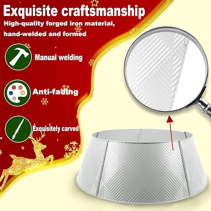 Metal Christmas Tree Collar 28 inch,Voumsil Christmas Tree Ring Collar Stand Cover Real Artificial Trees Indoor Outdoor Decoration