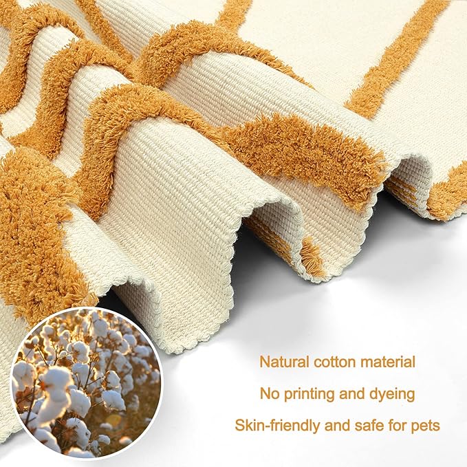 OJIA Boho Area Rug 4'x6', Tufted Living Room Rug Cotton Woven Machine Washable Rugs Beige Bedroom Rug, Farmhouse Tribal Floor Carpet Accent Rugs for Nursery Room/Dining Room