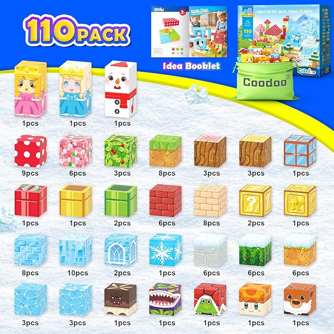 110PCS Magnetic Blocks - Build Mine Magnet World Games & Frozen Toys Set, Magnetic Tiles Building Outdoor Toys for Boys Girls 3+, Classroom Must Haves Toddler Sensory Toys for Kids 3 5 7, Kids Gifts
