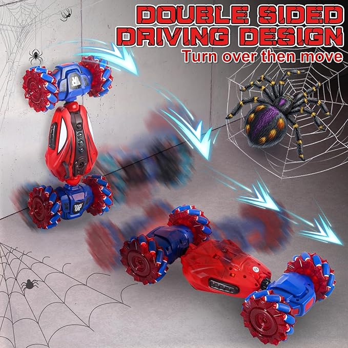 Spider Remote Control Car, Gesture Sensing Stunt Car, Spider Toys Gifts for Boys 4-6 6-8 8-12 Year Old, 2.4GHz 4WD Drift Hand Controlled Twist Cars, Off-Road 360° Rotating Cars with Lights Spray Music