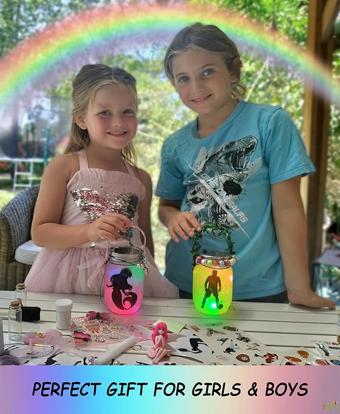 Make Your Own Mermaid Toy Night Light Lantern Jar Arts & Crafts For Girls, DIY Mermaid Gifts For Girls Ages 4 5 6-8 8-10 8-12 & Teens. Best Little Mermaid Craft Kit Projects & Kids Birthday Present