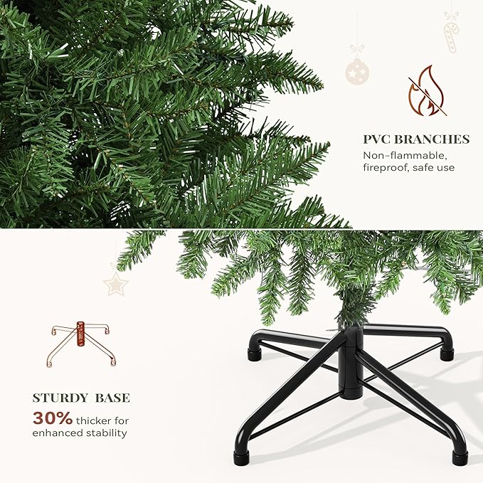 YITAHOME 7.5ft Prelit Green Artificial Christmas Tree with Remote Control, Pre-Lit Christmas Tree with Multicolor Lights and 11 Light-Modes, Green Bell