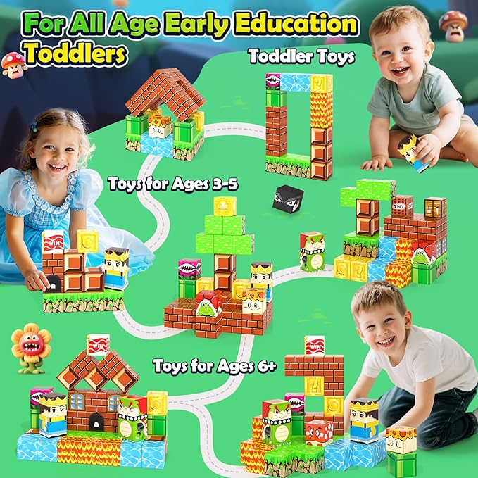 Soyee Magnetic Blocks Travel Toys with Portable Metal Tin - STEM Magnet Building Blocks Toddler Kids Toys for 3 4 5 6 7 8 Year Old Boys & Girls Xmas Birthday Gifts Stocking Stuffers Party Favor