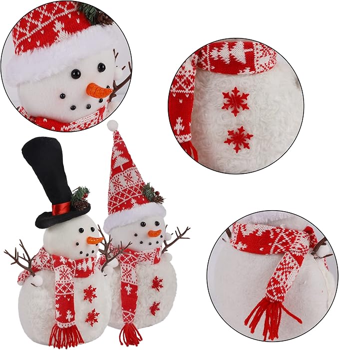 2 Pack 16 Inch Christmas Plush Snowman Doll Tabletop Decorations, Christmas Snowman Ornaments for Home Kitchen Xmas Holiday Party Decor