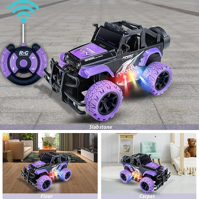 Remote Control Car for Girls, 1:20 Scale Rc Cars Remote Control Truck Car Toy Vehicles for Kids Age 3-5, Rc Truck Racing Car with 3 Color Lights for Kids 5-7 8-12 Birthday Gift, Purple