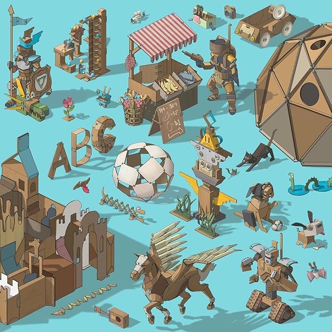 Makedo Create | Upcycled Cardboard Construction Tool Kit in Small Toolbox (260 Pieces) | STEM + STEAM Educational Toys for at Home Play + Classroom Learning | Reusable Tools for Boys and Girls Age 5+