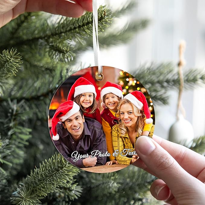 Personalized Christmas Ornaments 2025, Custom Christmas Ornaments with Photo & Text Hanging Ornament, Customized Christmas Tree Decorations Gifts for Family, Kids, Friends, Couples, Wedding