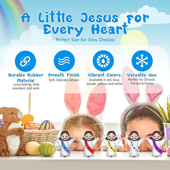 100 PCS Little Jesus Figures,Mini Jesus Figurines - Tiny Statues for Easter Egg Stuffers,Religious Gifts,Parties,Baptism Gifts,Multicolor Miniature Decorations,Hide and Seek Figurines(Raise Hands)