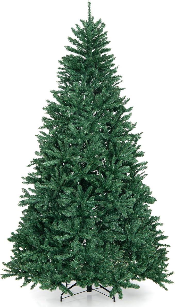 GOFLAME 7.5 FT Artificial Christmas Tree, Hinged Xmas Tree with 2254 PVC Branch Tips and Folding Metal Stand, Lifelike Christmas Decoration Tree for Home, Office, School, Easy Setup, Green