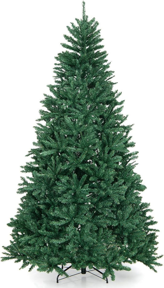 GOFLAME 7.5 FT Artificial Christmas Tree, Hinged Xmas Tree with 2254 PVC Branch Tips and Folding Metal Stand, Lifelike Christmas Decoration Tree for Home, Office, School, Easy Setup, Green