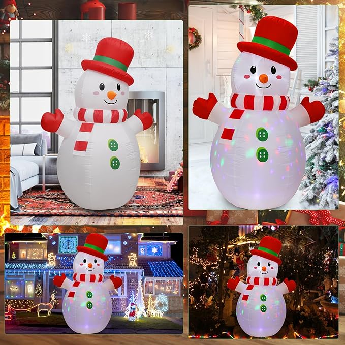 Peyton 6FT Inflatable Snowman Outdoor Decorations, Blow up Snowman Inflatable with Rotating Built-in LED Light, Christmas Inflatable Yard Decoration Indoor and Outdoor.