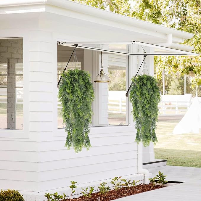 RECUTMS 3 Packs Artificial Hanging Plants Fake Plant Faux Boston Ferns Ivy Vines Greenery UV Resistant Plastic for Indoor Outdoor Room Wall Decor (White)