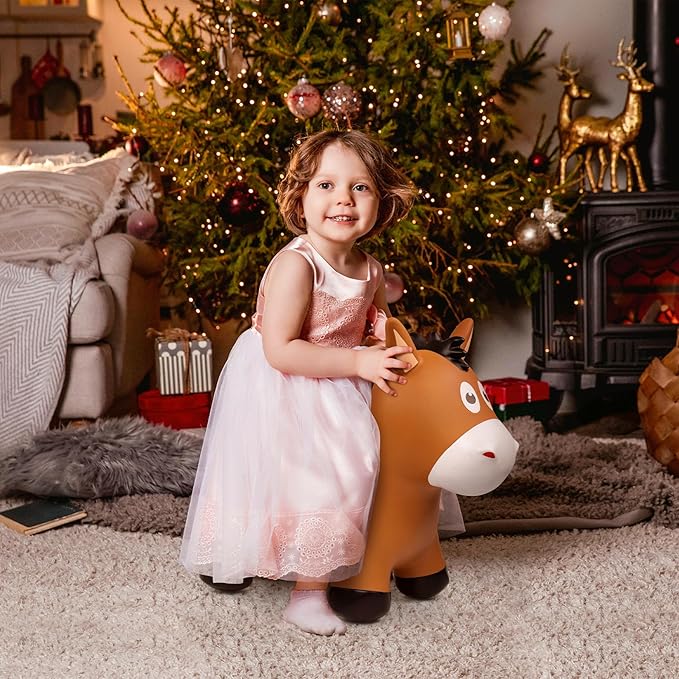 ZOOJOY Bouncy Horse Hopping Toys, Inflatable Animal Horse Toys for Toddlers 1-3, Outdoor Indoor Bounce and Ride On Bouncer for Boys Girls, Birthday Gifts for 18 Months 2 3 4 5 6 Year Old with Pump