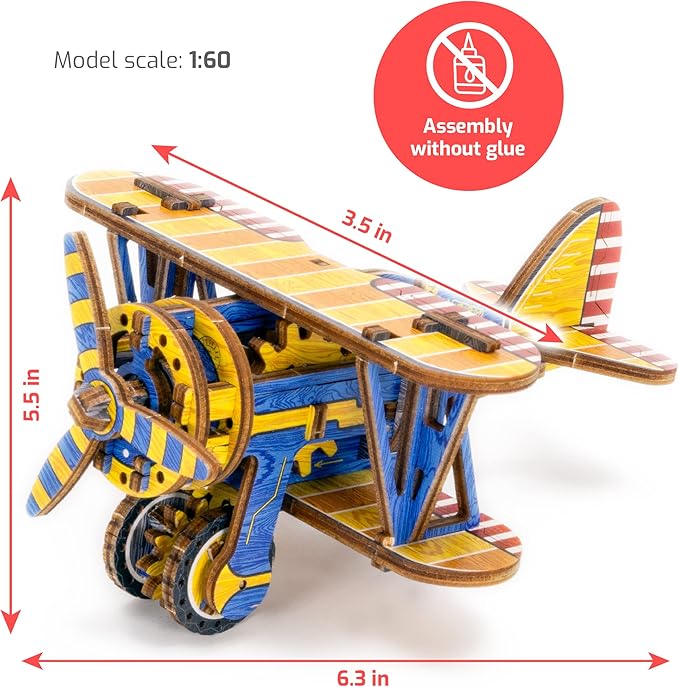 WOODEN.CITY Biplane - 3D Wooden Puzzles for Adults - Aircraft Model Building Kits - Limited Edition