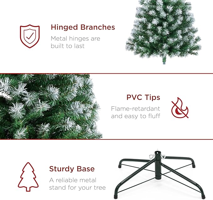 Best Choice Products Artificial Frosted Christmas Tree, 6ft Premium Unlit Realistic Spruce Holiday Décor w/Dense Branches, Metal Base - Green Spruce