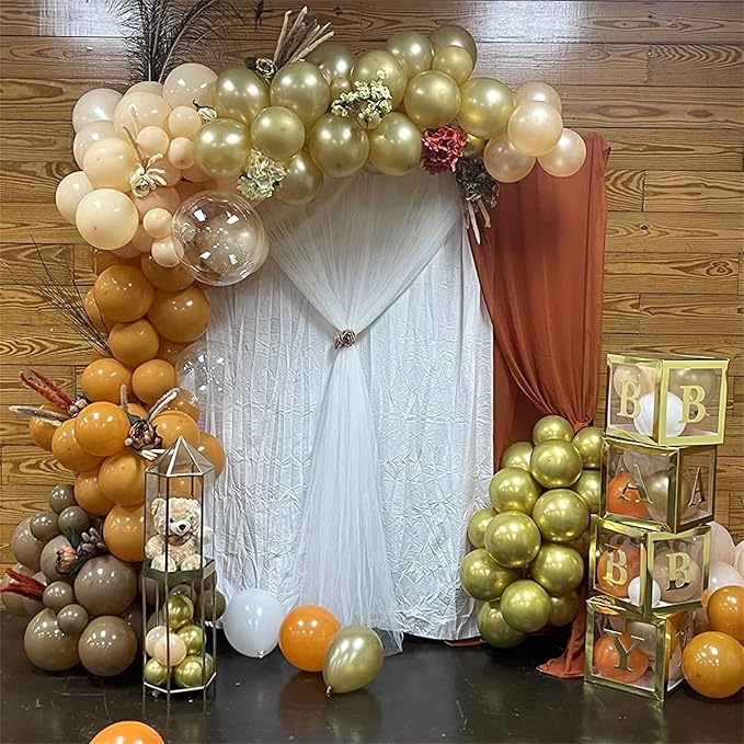 Orange Brown Balloons Set, 60Pcs 12 Inch Burnt Orange Tan Pastel Coffee Metallic Gold Retro Ivory White Cream Latex Balloons for Birthday Thanksgiving Fall Wedding Boho Bridal Shower Party Decorations