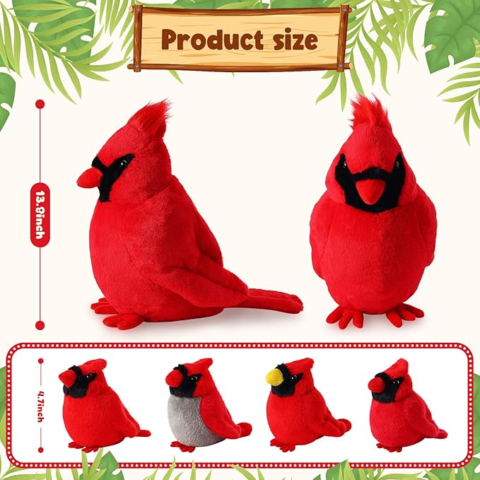 5 Pcs Northern Cardinal Plush Mommy Stuffed Animal with Baby Plush Red Bird Soft for Girls Birthday Xmas Bedtime Gift Bed Rest Chair Bolster Nursery Decoration(Cardinal)