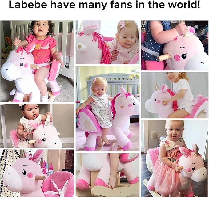 labebe - Baby Rocking Horse, Ride Unicorn, Kid Ride On Toy for 6 Month-3 Year Old, Infant (Boy Girl) Plush Animal Rocker, Toddler/Child Stuffed Ride Toy (Pink)