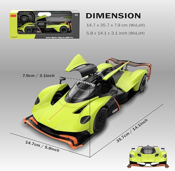 Voltz Toys 1/14 Scale Le Mans RC Car Licensed Aston Martin Valkyrie AMR Pro Remote Control Toy Car Model for Kids and Adults with Open Doors and Lights Gift for Kids and Adult (Green)