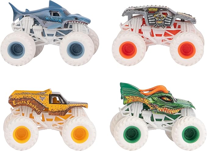 Monster Jam - Pack of 4 1:64 Die Cast Vehicles - 4 Authentic Monster Trucks Official Show Vehicles to Collect Scale 1:64 - Children's Toy 3 Years and Above