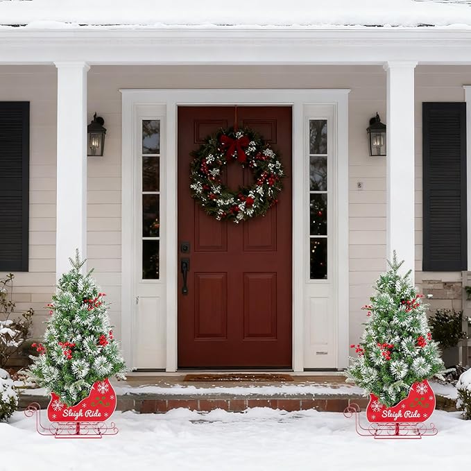 3FT Small Christmas Tree, Artificial Christmas Tree with 78 LED Lights & Bobsleigh Base, Prelit Mini Tree for Christmas Decor,Tabletop Christmas Tree, 8 Modes Remote Control, Timer Battery Operated