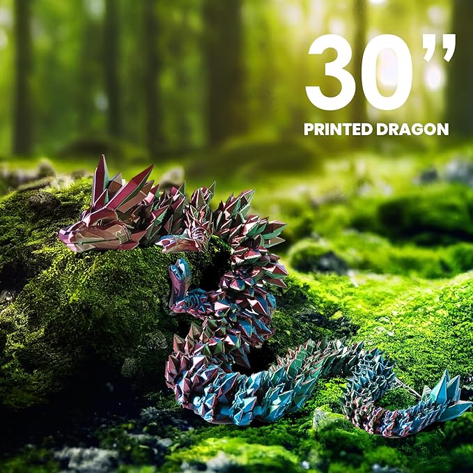 30'' 3D Printed Dragon - 3D Printed Toys, Articulated Crystal Dragon Large Rainbow Animal Fidget Toy, Decor Huge Dragons Collectible Figurines(Blue Green Purple,30inch)