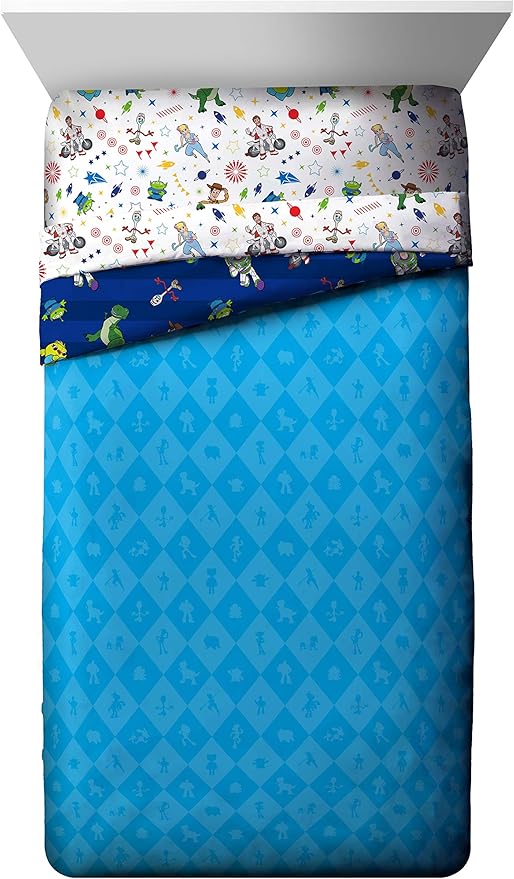 Jay Franco Disney Toy Story Buzz & Woody 5 Piece Full Bed Set - Includes Reversible Comforter & Sheet Set - Super Soft Fade Resistant Microfiber - (Official Disney Product)