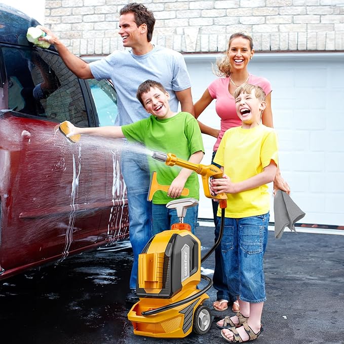 Kids Clean Car Wash Toy - Kids Power Washer with Scraper Sponge Towel, Manual Pressure, Adjustable Water Gun Spray, Pretend Play Tools Role Playing Cleaning Toys Gift for Toddler Boys Girls Ages 3+