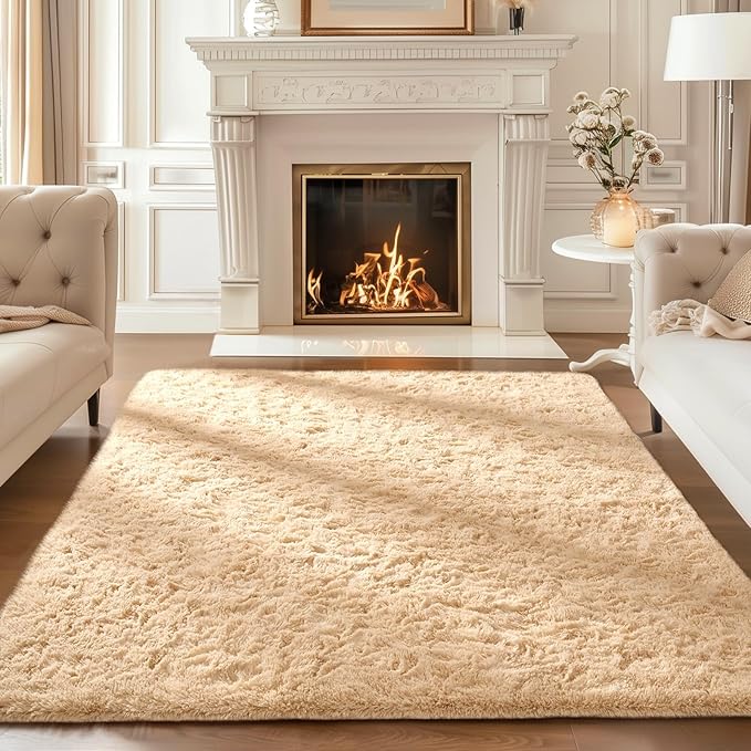 Ophanie Beige Rugs for Bedroom Living Room, Fluffy Fuzzy Furry Carpet, Plush Soft Shaggy Bedside Indoor Floor 4x6 Area Rug for Kids Girls Boys Baby Teen Dorm Nursery Home Decor Aesthetic