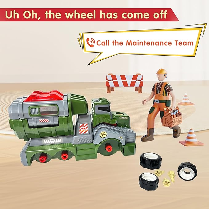 11inches Large Take Apart Toys Army Trucks for Boys Girls Kids 3-5 6-8 Year Old Military Missile Vehicles Electric Drill Set Assembly Toy Gifts