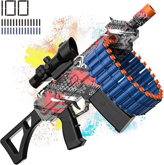 Electric Automatic Toy, JakMean Toy with 30 Dart Clips and 100 Foam Darts, Outdoor Shooting Games Toys for 6-12 Year Old Boys & Girls Adults, Presents for Birthday Xmas,Red