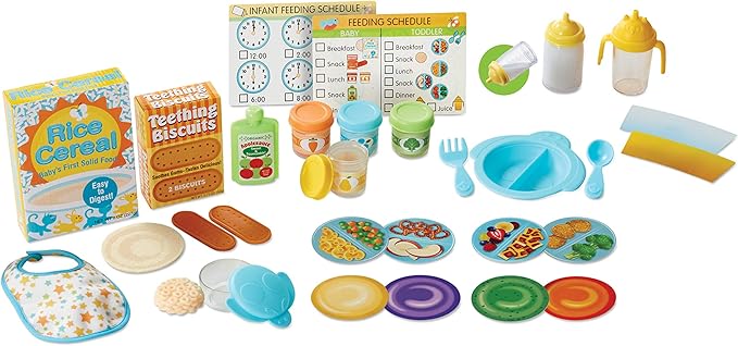 Melissa & Doug Mine to Love Mealtime Play Set for Dolls with Bottle, Pretend Baby Food Jars, Snack Pouch, More (24 pcs)