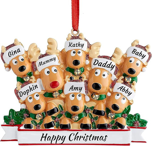 Personalized Deer Family of 2,3,4,5,6,7,8 Christmas Tree Ornament 2025 Custom Name Cute Santa Reindeer Christmas Decoration Xmas Gift