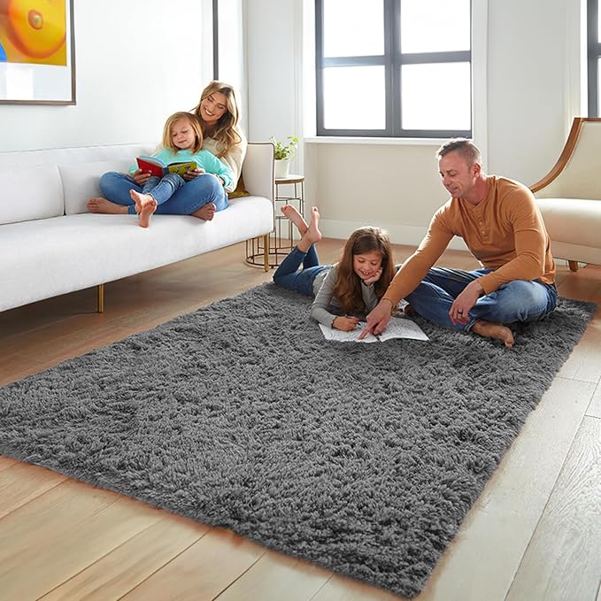 Ophanie 5x8 Area Rug, Grey Rugs for Living Room Fluffy Shag Large Fuzzy Plush Soft Rug, Gray Shaggy Carpets for Bedroom, Kids Boys Girls Dorm Nursery Home Decor Aesthetic