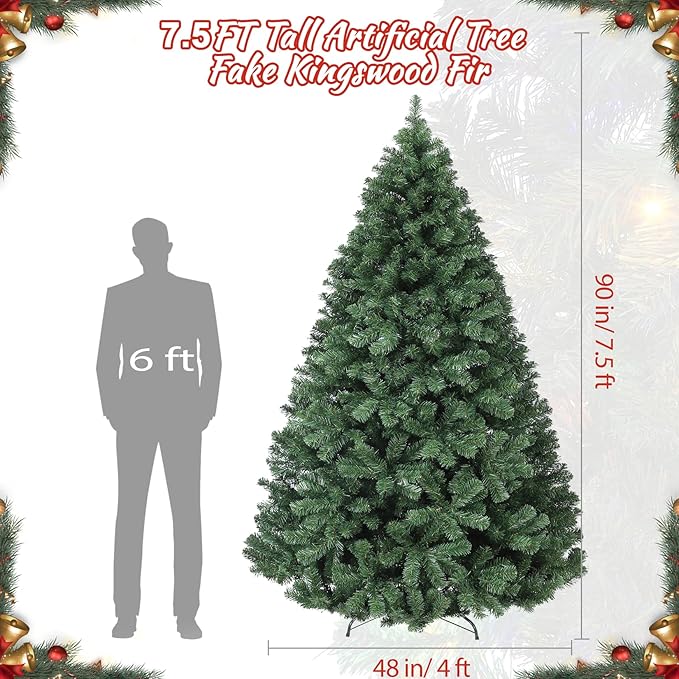 GAOMON 7.5FT Premium Spruce Artificial Holiday Christmas Tree for Home, Office, Party Decoration w/ 1,450 Branch Tips, Easy Assembly, Metal Hinges & Foldable Base