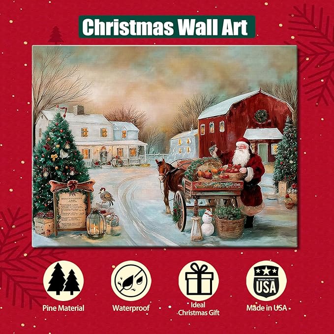 AbcCustomize Vintage Christmas Tree Farm Canvas Wall Art, Winter Country Landscape Painting Print on Gallery Wrapped Canvas, Ready to Hang Christmas Decorations & Holiday Gifts