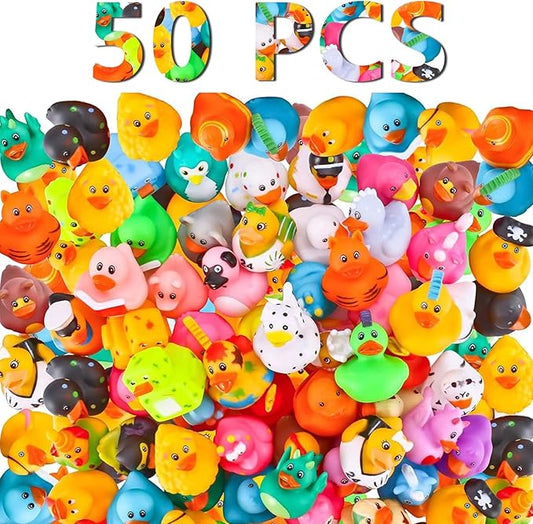 50Pcs Rubber Ducks,Random Assortment Rubber Ducks in Bulk & 2 Inch Mini Ducks for Kids Baby Bath Shower Games,Ducks for Jeeps,Birthday Gifts and Decorations