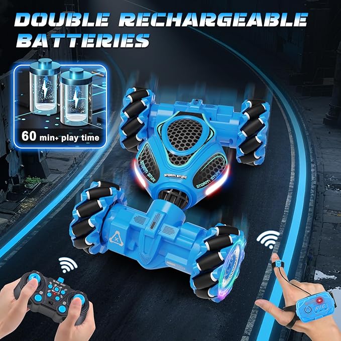 Gesture Sensing RC Stunt Car, Remote Control 2.4GHz 4WD Hand Controlled Car Toys for Boys and Girls Ages 6-12, 360° Rotating Drift RC Cars with Lights and Music, Ideal Birthday and Xmas Gift