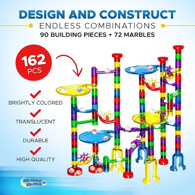 Marble Mania Marble Run - Marble Runs for Kids - 162 Pieces Plus Storage Tub - Construction Toys for 4-8 Year Old Boys or Girls - Educational STEM Toys for 4+ Year Olds
