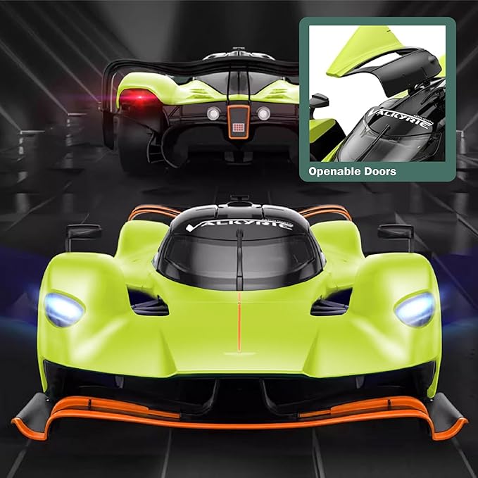 Voltz Toys 1/14 Scale Le Mans RC Car Licensed Aston Martin Valkyrie AMR Pro Remote Control Toy Car Model for Kids and Adults with Open Doors and Lights Gift for Kids and Adult (Green)