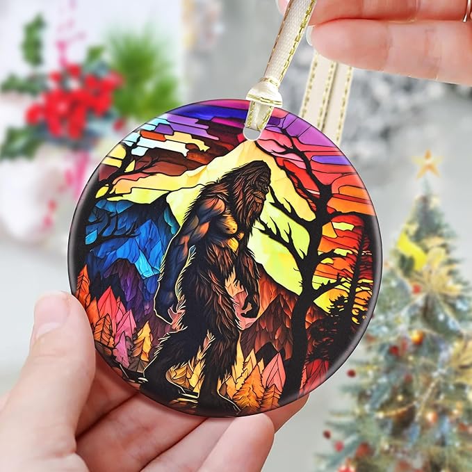 3.5 Inch Ceramic Christmas Tree Ornament, Bigfoot Sasquatch Christmas Ornaments, Heirloom Keepsake, Gift Exchange, Gift Idea, Bauble Present