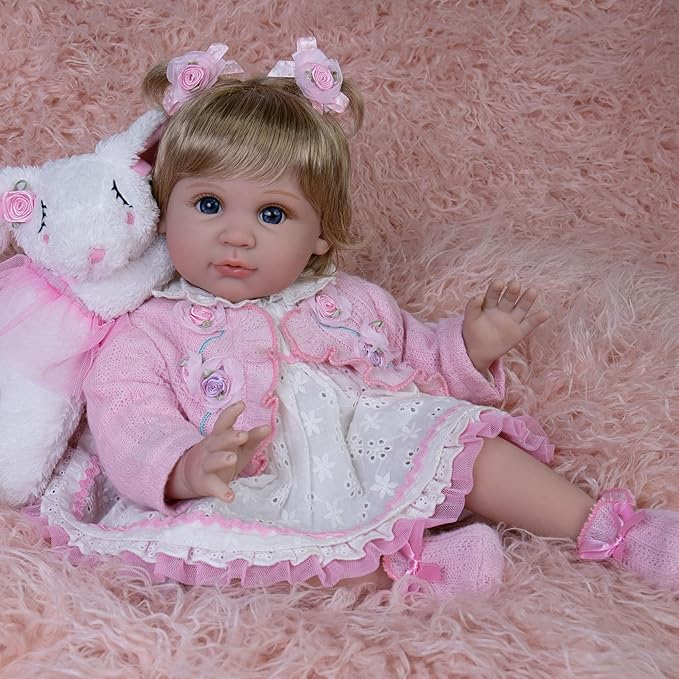 Realistic Baby Doll 22-Inch Newborn Baby Doll Soft Cloth Body Lifelike Reborn Baby Dolls Cute Girls with Clothes and Toy Accessories Set for Kids 3+