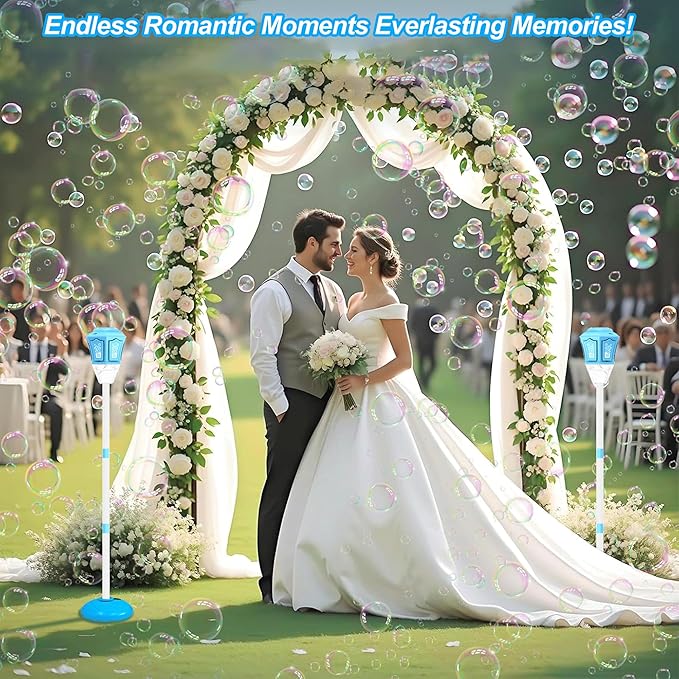 Bubble Machine for Kids with Lights & Music, 47” Automatic Bubble Stand Blower Wand, Rechargeable Outdoor Toy for Teens & Adults, Includes 150g Bubble Solution